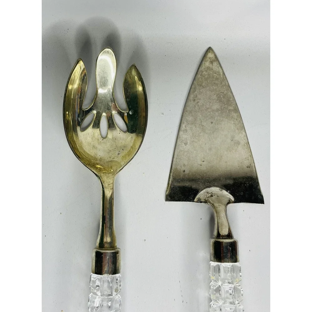 Vtg Godinger Versailles Silver Plate & Lead Crystal Serving Utensils Fork Spoon‎